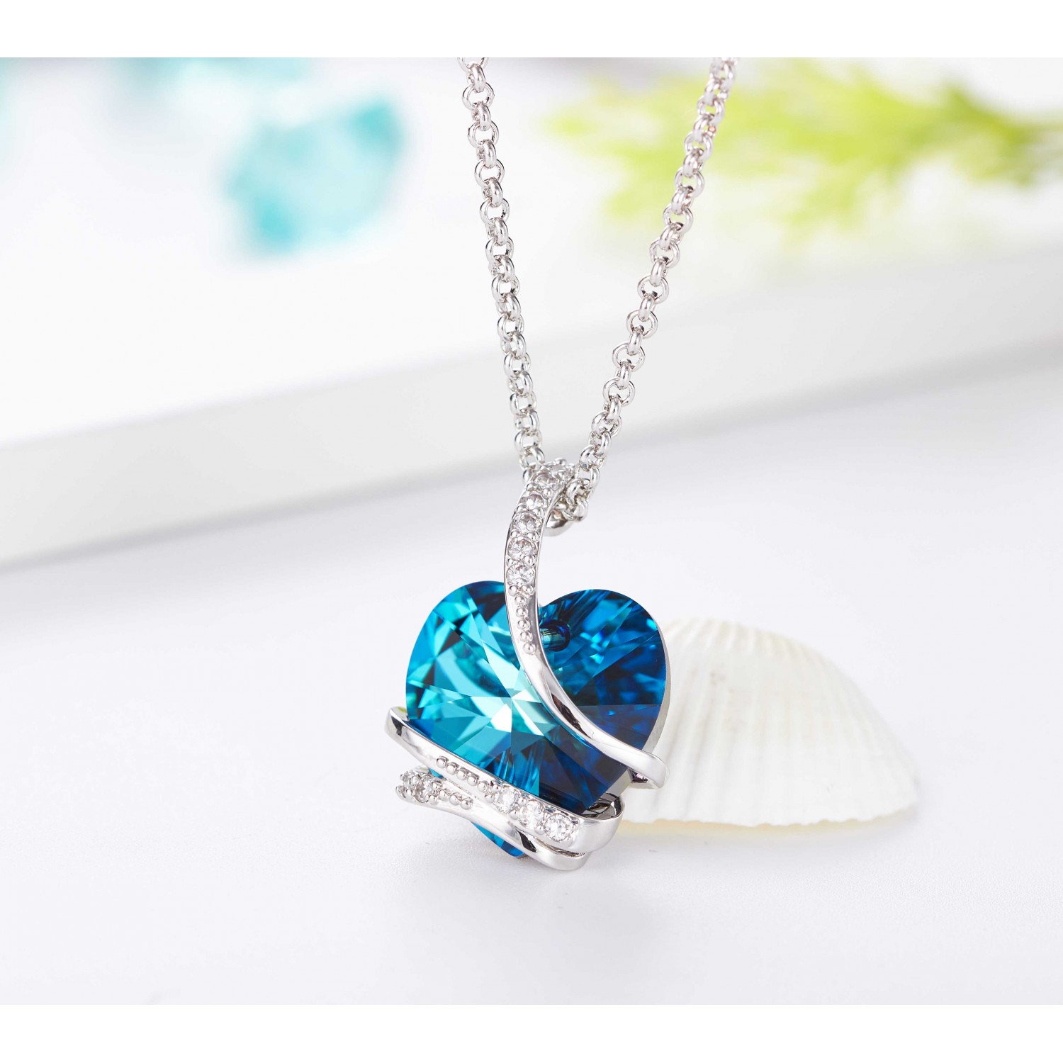 Monemel Swarovski Taşlı Mavi Kalp Kolye (Altın Kaplama